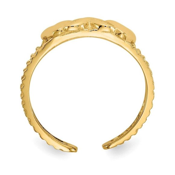 14k Yellow Gold Solid Toe Ring Hearts and X Adjustable - Picture 3 of 4